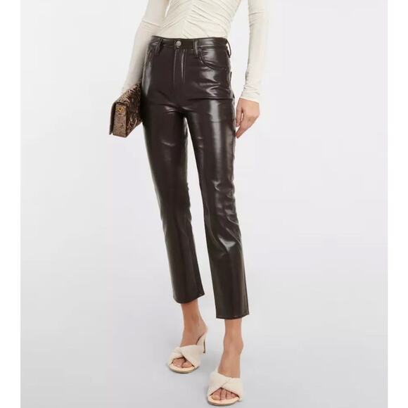 Citizens of Humanity Jolene Pants Womens Size 32 Leather Cropped Brown USA Made - Picture 1 of 12